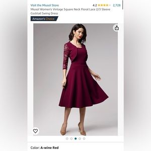 Miusol Women's Square Neck Lace 2/3 Sleeve Cocktail Swing Dress, size XXL, NWT